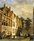 Dutch Wall Art - Figures in the Sunlit Streets of a Dutch Town